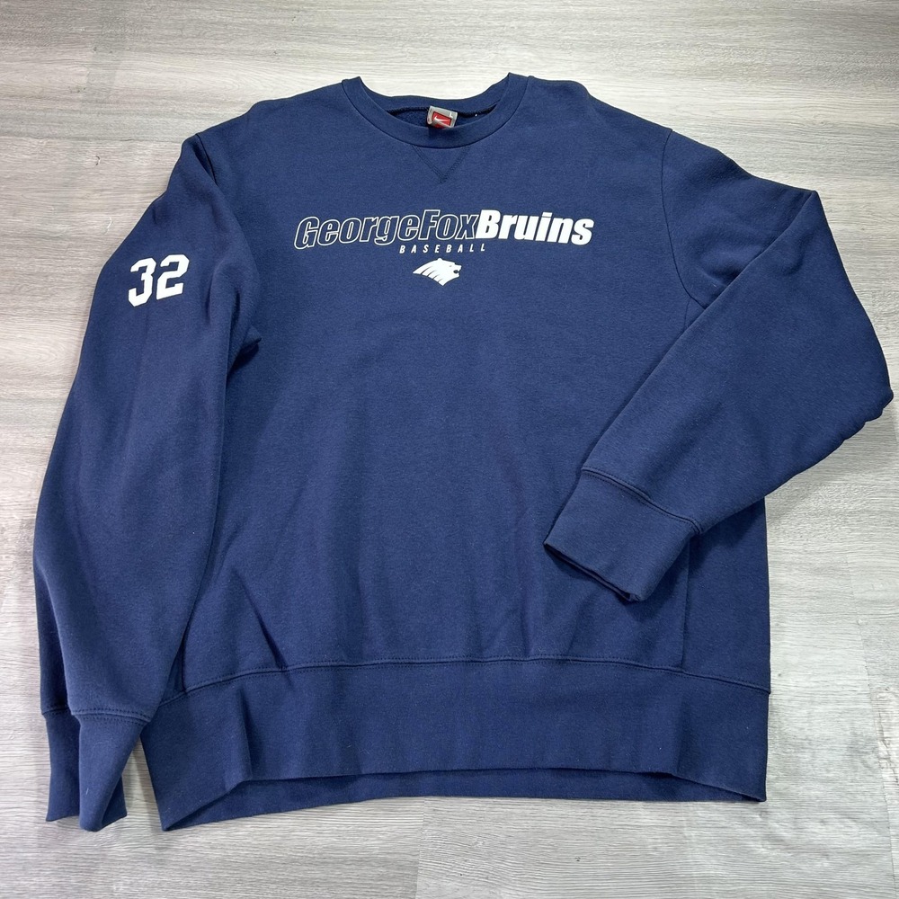 VINTAGE Nike George Fox Bruins Sweatshirt Mens Large Blue Fleece Baseball Team
